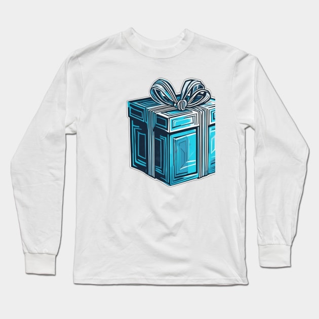 Neon Blue Gift Box Illustration No. 1019 Long Sleeve T-Shirt by cornelliusy
